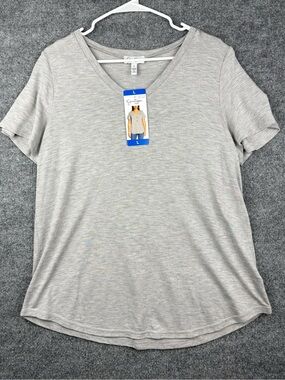 Jessica Simpson Women's V-Neck Flutter Sleeve Tee Large, Regular, Gray New